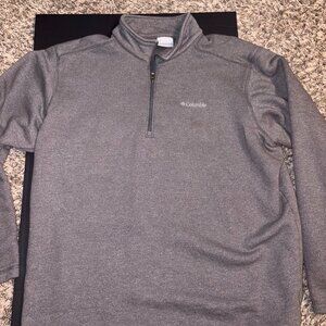 Columbia Mens Fleece XL lined 1/4 Zip Knit Pullover Top Stone Gray Cotton/Poly